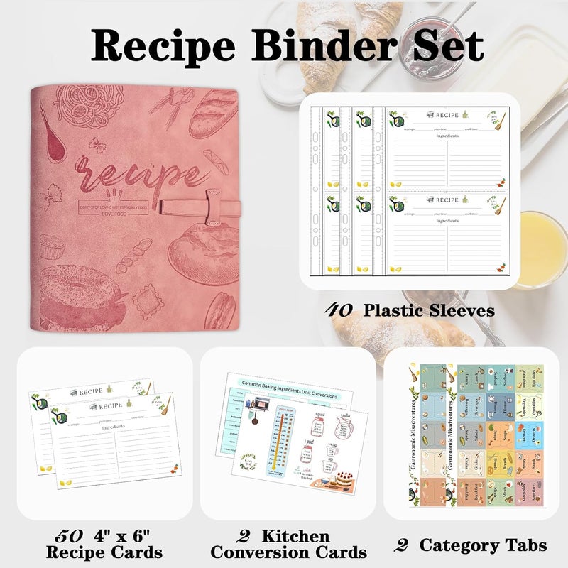 GoShambar Recipe Binder, Recipe Book Binder with Plastic Sleeves, Blank Recipe Card Book to Write in Your Own Recipes (4" x 6" Recipe Cards & Category Tab) (Pink) - Image 2